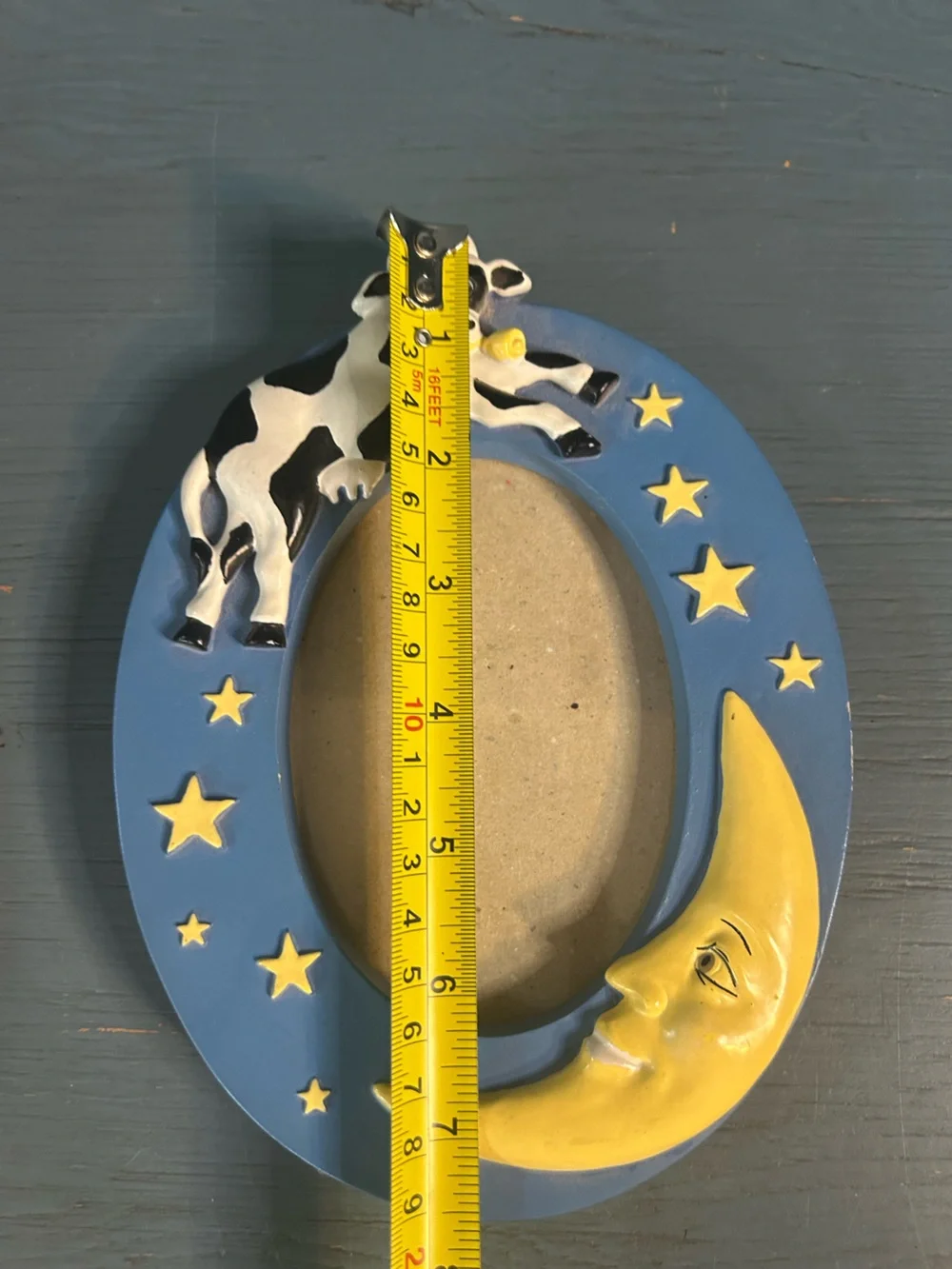 Whimsical Cow & Moon Oval Photo Frame - Blue & Yellow - Nursery Rhyme